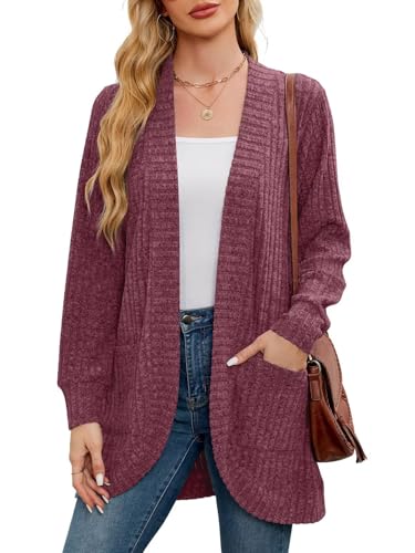 Image of BELAROI Women Plus Size Cardigan Sweater Fall Outfit | Open front long cardigan, lightweight sweater, versatile layering tops for fall winter, daily wear, outdoor, office clothes
