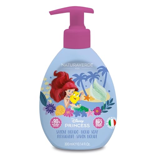 Naturaverde | Kids - Disney Princess - Sapone Liquido per Bambini, Ariel, Sapone Bambini con Estratto di Fiordaliso, Sapone Mani BIO, 300ml
