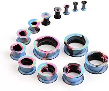 WBRWP 20pcs 2g-1" Hollow Hard Silicone Tunnels and Plugs Ear Stretching kit Set Ear Expander Gauges Stretcher Body Piercing Jewelry-Blue, Yellow, Pink and Black