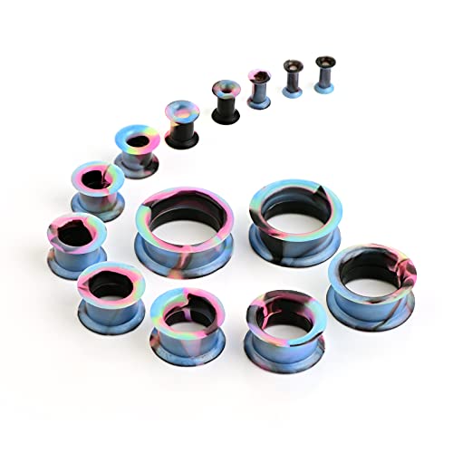 Wbrwp 20Pcs 2G-1" Hollow Hard Silicone Tunnels And Plugs Ear Stretching Kit Set Ear Expander Gauges Stretcher Body Piercing Jewelry-Blue, Yellow, Pink And Black #TOP3