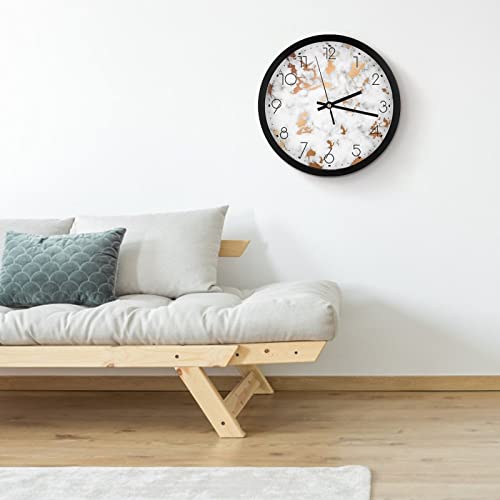 Pendule murale marbre d'or blanc moderne et design épuré de 25.4cm pour salon