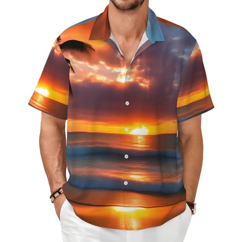 Chemise d'été manches courtes homme plage coucher de soleil tissu anti-transpirant