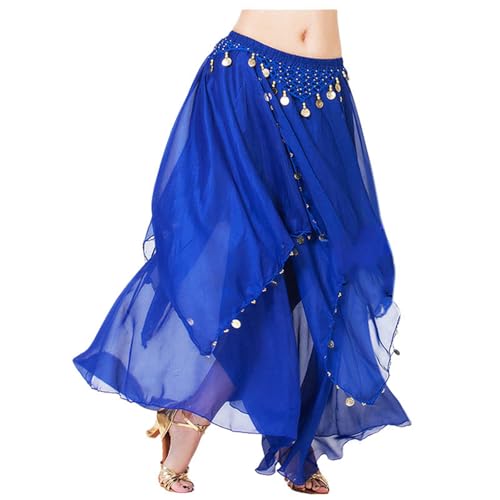 2026 Costumes de Déguisement Chic Jupe de Danse du Ventre en Mousseline avec | Costume de Performance de Demi-Scène Indien en Ligne A Fluide pour Danse, bleu, A