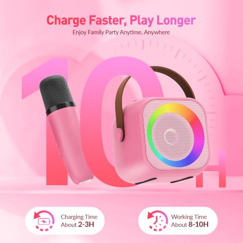 Image of Mini Karaoke Machine with 2 Wireless Microphones for Kids Adults,Portable Bluetooth Karaoke Speaker with Party Lights,Christmas Birthday Gifts for Girls Ages 4, 5, 6,7, 8, 9, 10,12+ Family Home Party