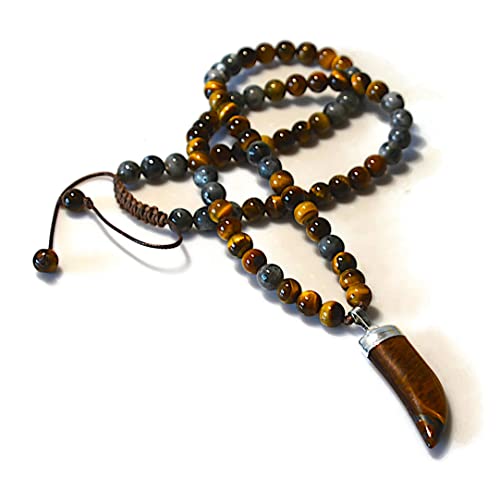 Tiger Eye Labradorite Horn Tusk Gemstone Pendant Necklace For Men Natural Stone Tribal Handmade Jewelry #TOP4