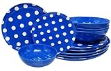 ITALIA Quality 12pcs 11" Melamine dinner set Blue Polka Dot 4pcs bowl+4pcs dinner plate+4pcs salad p