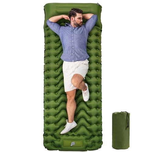 Sleeping Pad for Camping, Ultralight Self Inflating Camping Mat Camping Mattress with Pillow, 78''X47''/78''X27'', Built-in Foot Pump, Camping Pad Air Mattress for Backpacking, Hiking, Traveling, Tent