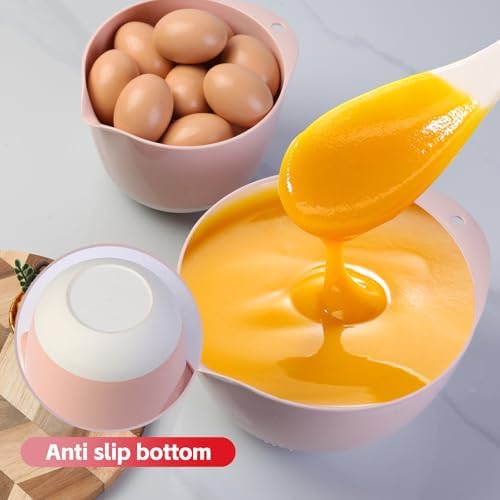 3 Mixing Bowls Set with Lids,Pour Spout and TPR Bottom, Plastic Nesting Bowl Use for Kitchen Cooking-Prep,Serving,Baking Bread Cake,Pancake,Waffle,Non-slip,Dishwasher Safe,3Qt,2Qt,1.5Qt,Pink - Thumbnail 4