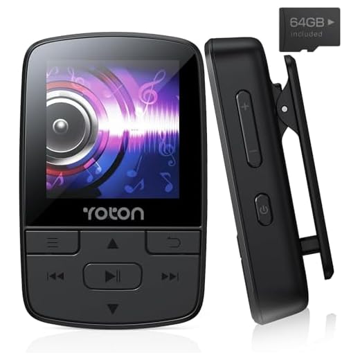 YOTON Bluetooth 5.2 MP3, Lecteur de Musique Portable de Sport 64 Go, avec Clip, Son HiFi de Haute Qualité, Volume Indépendant, Radio FM, avec Écouteurs, Prend en Charge Jusqu'à 128 Go, Noir