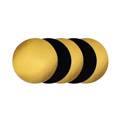 Lealoo Lot 5 Petits Supports ronds à Gâteau 14 cm en Carton Or/Noir - Plateau présentation cupcake wedding cake Traiteur Pâtissier