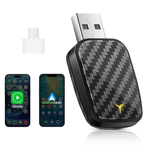 Adaptateur CarPlay/Android Auto Sans Fil - USB-A Et USB-C Inclus, Plug & Play, Compatible Voitures 2016+, IOS 10+, Android 10+ (version Stable)