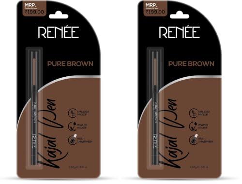 Image of RENEE Pure Brown Kajal Pen with Sharpener |24 Hrs Stay Long Lasting Kohl Pencil |Matte Finish, Rich Color Payoff |Smudge & Water Proof with One Swipe Application Formula - 0.30gm (Pack of 2)