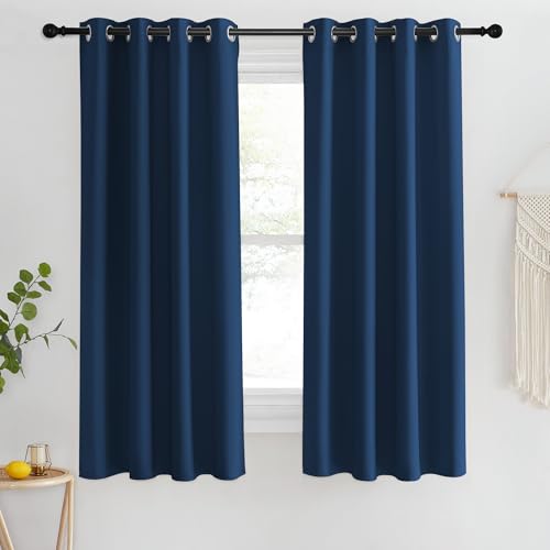 NICETOWN Blackout Short Curtain 63 inches Long for Windows, Thermal Insulated Curtain Grommet Room Darkening Window Treatment for Bedroom/Living Room, 1 Panel, W46 x L63, Moroccan Blue