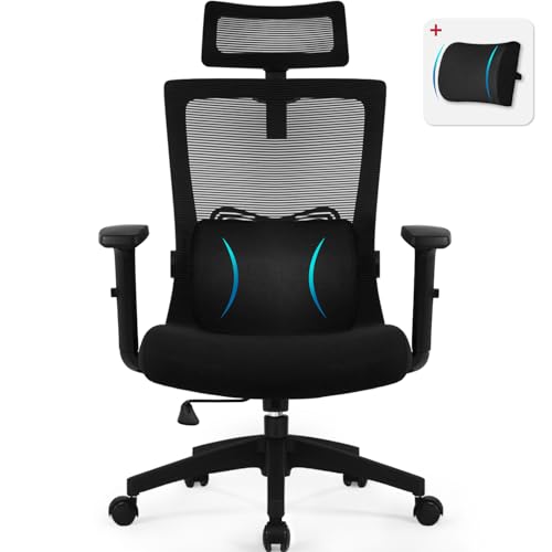 Daccormax Bürostuhl Ergonomisch, Schreibtischstuhl mit Verstellbarer Kopfstütze, Armlehnen, Lendenwirbelstütze, Drehstuhl Wippfunktion, Chefsessel aus Mesh,Rückenschonend, Bürostuhl 150kg