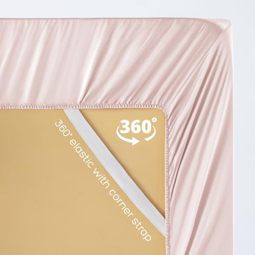 Tencel Lyocell 4 Pieces Queen Sheet Set, Silky Soft, Cooling & Wrinkle-Free - Oeko-TEX Certified - Deep Pocket Fits 16" Mattress, Marshmallow Pink - Thumbnail 4