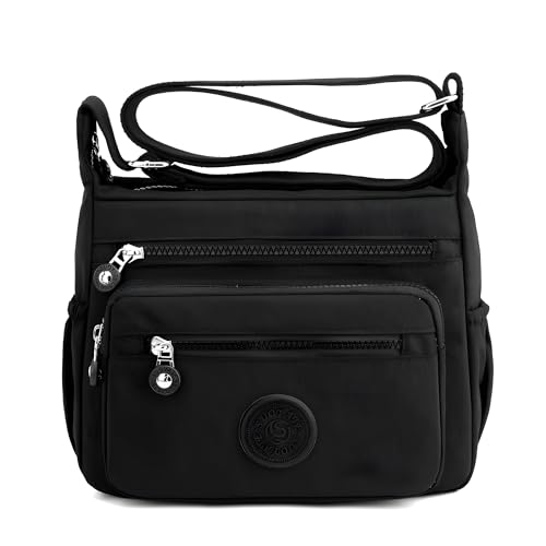 Image of TS WITH TECHSUN Women's Crossbody Sling Bag For Everyday Use, Nylon Shoulder Bag with Zipper Pockets, Adjustable Strap, Water Resistant Handbag for Travel, Shopping