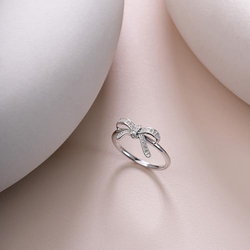 Cali Trove 1/10 CT Natural Diamond Ribbon Bow Rings for Women |14KT & 18KT Gold Vermeil 925 Sterling Silver | Gifts for Women | Promise Ring Gift for Her in White Yellow or Pink Gold4