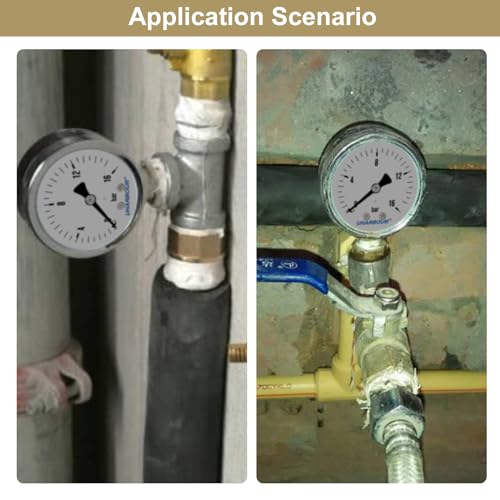 UHARBOUR Manometer Wasser 0-16 Bar, 1/4 Zoll Manometer mit Druckluftanschluss und Unterer Halterung