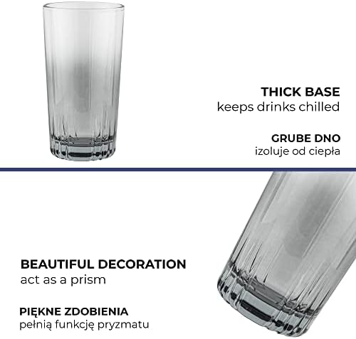 TREND FOR HOME Highball Glasses Tall Drinking Glasses | 340 ml | Set of 6 Glass Tumblers Long Drink Tumblers Glass Set Tall Cocktail Water Juice Glasses Home Bar Smoky Glass | Collection Thalia Smoky