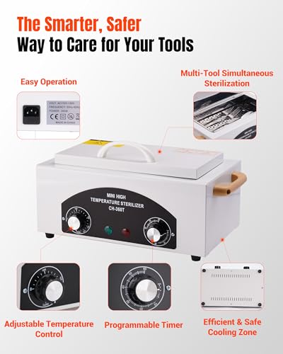 High-Temperature Cleaning Box for Metal Tools, 1.5L 110V 300W with Timer and Safety Handle, Nail Salon & Barber Equipment