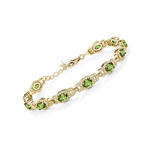 Gem Stone King Oval Halo Peridot Tennis Bracelet