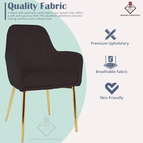 Image of Set of 2 Accent Chair for Living Room | Modern Armchair in Soft Velvet Fabric with Sturdy Legs | Premium Chair for Home Living Room Bedroom Restaurent | (Gold Legs, Black)
