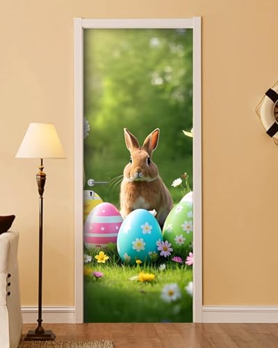 Pegatina Puerta Pascua de Resurrección Murales Puertas Autoadhesivo Pegatinas para Puertas Pascua de Resurrección Puerta Pared Mural 3D Interiores Decorativas Papel Pintado 88x200 cm m2306