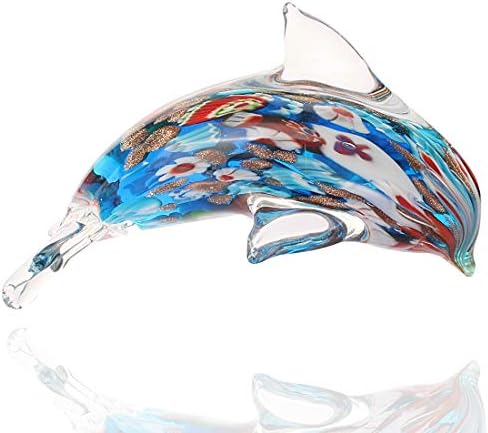 Hophen Glass Dolphin Figurine Handmade Blown Sea Animal Sculpture Statue Paperweight Gift Collectible Home Desk Decoration Ornaments (Murano)