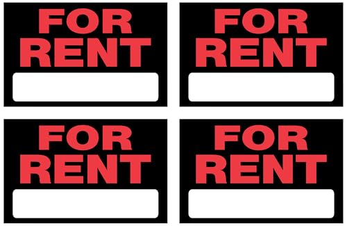 Hillman 839926 For Rent Sign with Space for Fill In, Black and Red Plastic, 8x12 Inches, 1-Sign (Pack of 4)