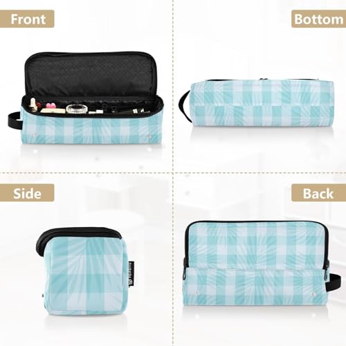 Bolsa organizadora 2 en 1 para herramientas de cabello y tapete resistente al calor, portátil para viaje, ideal para planchas y accesorios de cuidado capilar, diseño Palm-Shadow Picnic Gingham miniatura 5