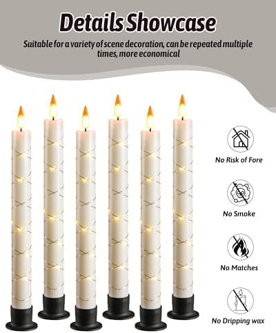 Da by 6 Flameless Window Candles with Remote Control & Timer, Surround String Lights, Battery Powered, 9.6 Christmas Candles, Free 6 Black Bases for Home Decor