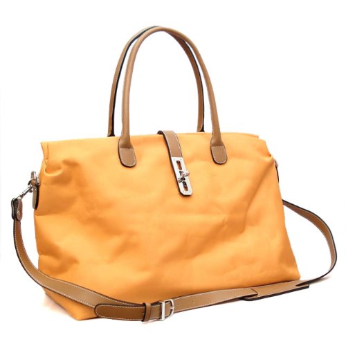 Tosca Oversize Nylon Travel Tote Handbag Detachable Shoulder Strap (Dark Orange)