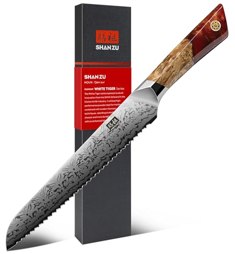 SHAN ZU Damascus Bread Knife, SG2 Powder Steel Japanese Kitchen Knife by SHAN ZU - Used condition - US$211.96