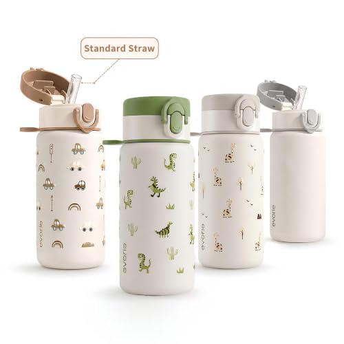 Evorie Botella de Agua para Niños de Acero Inoxidable Aislada de 13 oz con Pajilla, Edades 3+ miniatura 7
