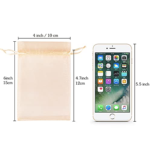Image of HRX Package 100pcs Blush Peach Organza Bags, 4 x 6 inch Mesh Jewelry Drawstring Bag Small Gift Pouches for Wedding Candy Party Favor