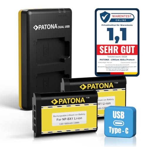 PATONA Set Dual Cargador USB con batería 2X NP-BX1 para Sony, 1000mAh