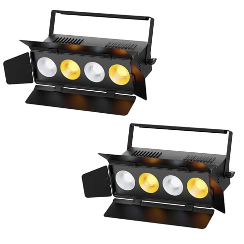 Stage Lights with Barn Doors, 4x50W LED Par Can Lights DMX512 Sound Activated, Cool White and Warm White COB Spotlights Uplights for Events Wedding Parties Concert Church Theater Christmas Packs of 2