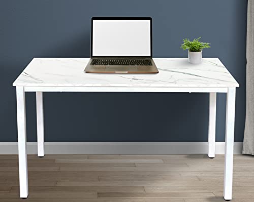 Gl Global Life 47 Inch Computer Desk, Modern Simple Style Desk For Home Office, Study Student Writing Desk, White Metal Frame, Marble Grain Top #TOP1