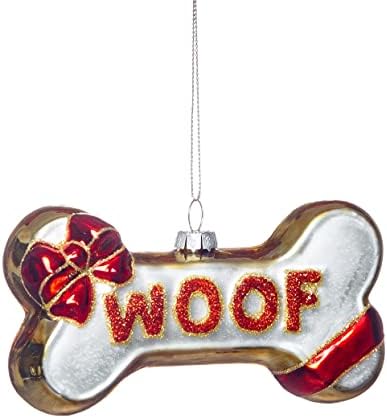 2 Pack Glass Blown Woof Dog Bone Biscuit Christmas Ornaments for Christmas Tree Decorations