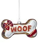 2 Pack Glass Blown Woof Dog Bone Biscuit Christmas Ornaments for Christmas Tree Decorations