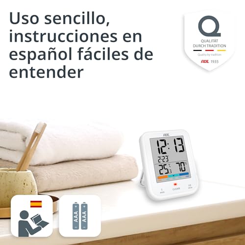 Miniatura 6 de Ade Reloj De Baño Digital Con Higrómetro Y Termómetro Resistente Al Agua Ip65 Temporizador De Ducha Gran Pantalla Lcd Función De Cuenta Atrás