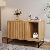 Halitaa Litter Box Enclosure, Modern Cat Litter Box Enclosure Furniture Hidden Litter Box with Scratch Pad, Cat Washroom House End Table, Entryway Bench for Livingroom (Natural)