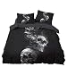 Housse de Couette 240 x 260 Tête de Mort - Parure de Lit 2 Personnes Gothique Noir avec Fermeture Éclair, 2 Taies d'oreiller 65x65 cm, 100% Microfibre