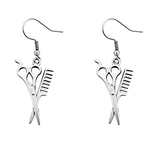 Stainless Scissors Hair Comb Dangle Earrings for Hairdresser Hair Stylist