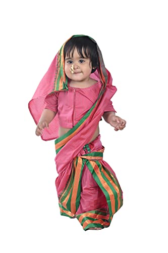 Image of BookMyCostume Maharashtrian Marathi Kasta Sari Lavani Dance Fancy Dress Costume for Girls 5-6 years