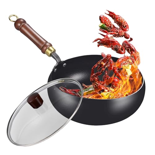 SVCEQZE Antiadherente, Hierro Hogar Con Tapa Antiadherente Sartén De Hierro Fundido Con Tapa Para La Cocina, Restaurante Y Camping