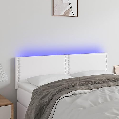 KATERYY Cabecero con LED Cuero sintético Blanco 144x5x78/88 cm,Cabezal Cama Cuero Sintético LED Luces Ajustable Altura Respaldo Cabeceros, pies de Cama