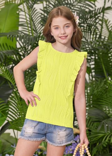 BesserBay Girls Ruffle Short Sleeve Top Textured Crew Neck Slim Summer Blouse 6-14 Years3