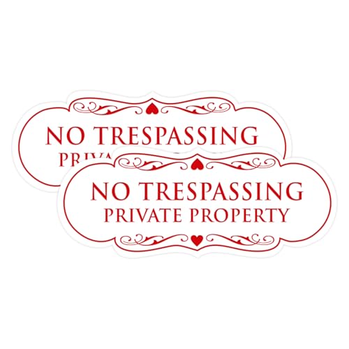 Signs ByLITA Designer No Trespassing Private Property Wall or Door Sign | Security Sign for Property (White Red) - Small (2 Pack)