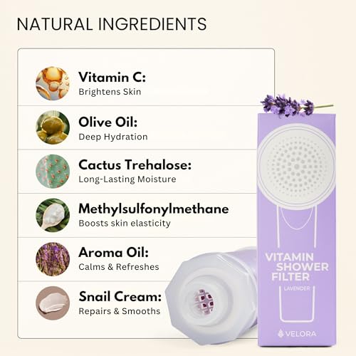 Image of Vitamin C Shower Filter and Water Softener for Hard Water - Aromatherapy Shower Head Attachment - Universal Fit, No Tools - Reduces Dry, Itchy Skin and Nourish Hair - Lavender-Scented